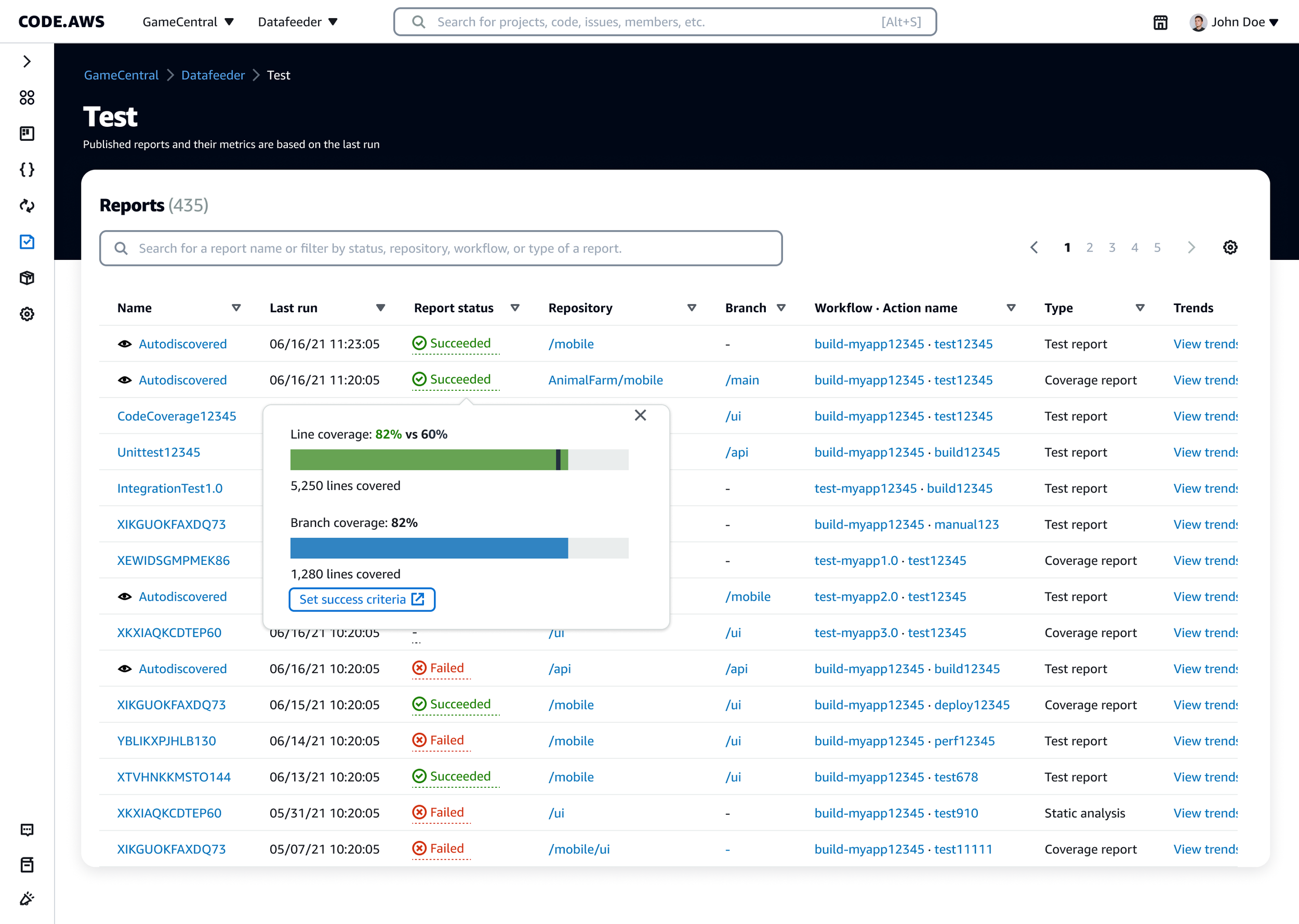 Centralized reports page